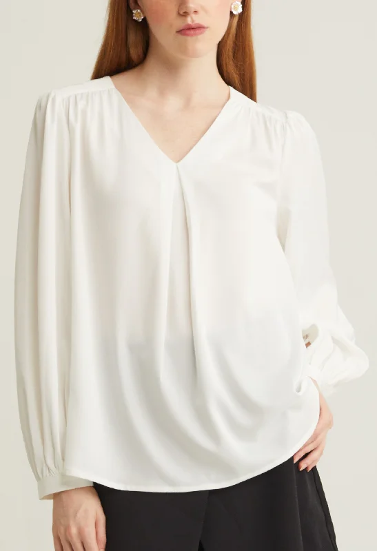 Satin V-Neck Long Sleeves Blouse Contemporary 