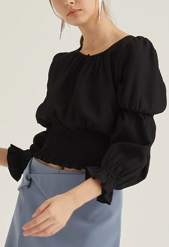 Key Hole Double Puff Sleeve Blouse Refined Women's Classic 