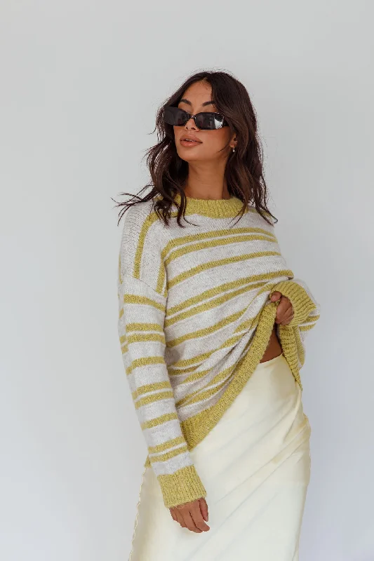 Jona Relaxed Knit Sweater Striped Beige Classic Women's Tweed