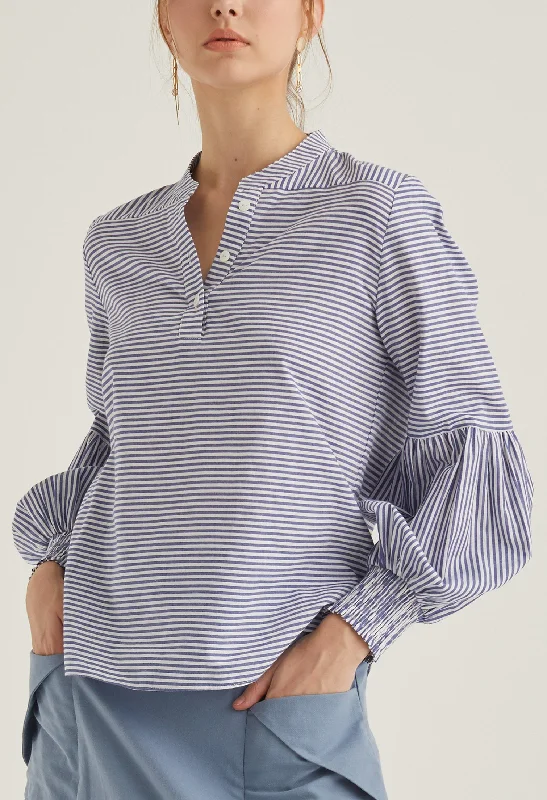 Balloon Sleeve Striped Blouse Hip Women's Urban