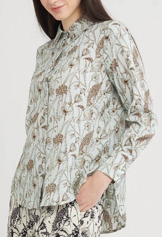 Flowerette Button Up Blouse Tough Women's Military - inspired