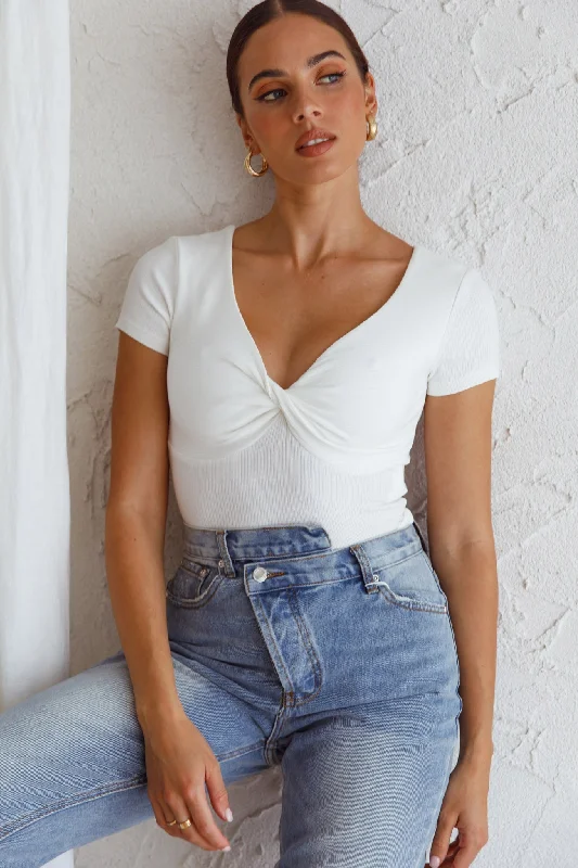 Chase Your Bliss Twist Crop Top White Laid - back Women's Style