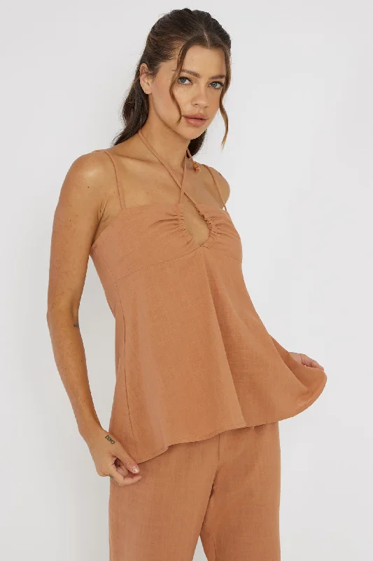 Freestyle Neck Tie Top Sand British Gentlewoman Style