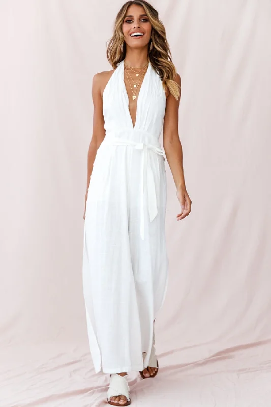 Aruba Wide Leg Halterneck Jumpsuit White French
