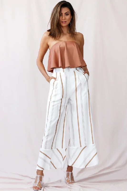 Marie Satin Bandeau Crop Top Camel Gym