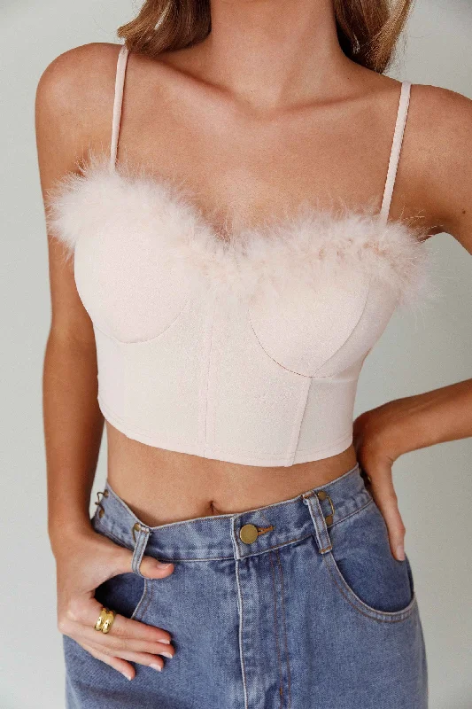 Jovi Feather-Trim Crop Top Nude Youthful Women's Pop