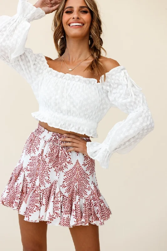 Taryn Bardot Top White Preppy Women's College