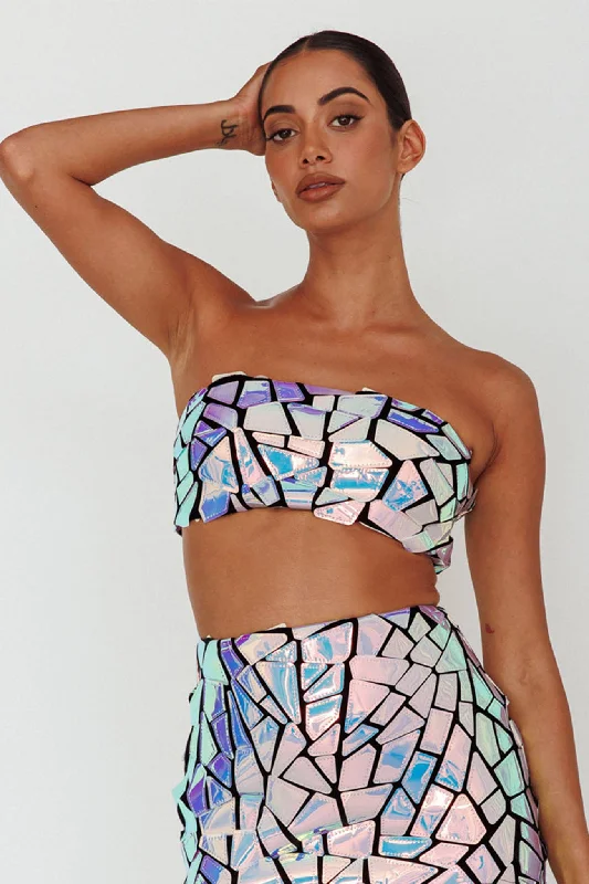 El Camino Mosaic Bandeau Crop Top Silver Traditional Women's 