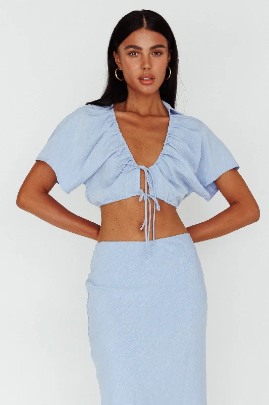 Coast To Coast Tied Crop Top Blue Cozy Women's Sherpa - lined