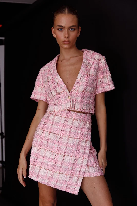 Main Character Crop Top & Skirt Set Pink Multi Vintage Women's 1970S 