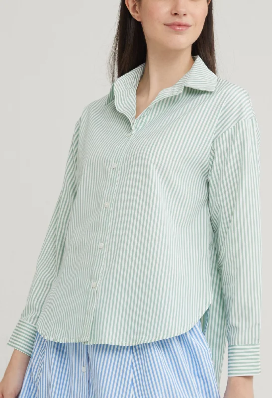 Picnic Striped Button Up Blouse Elegant Women's Formal 