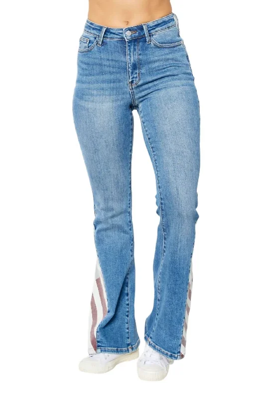 Flag Print Flare Jean In Medium Wash