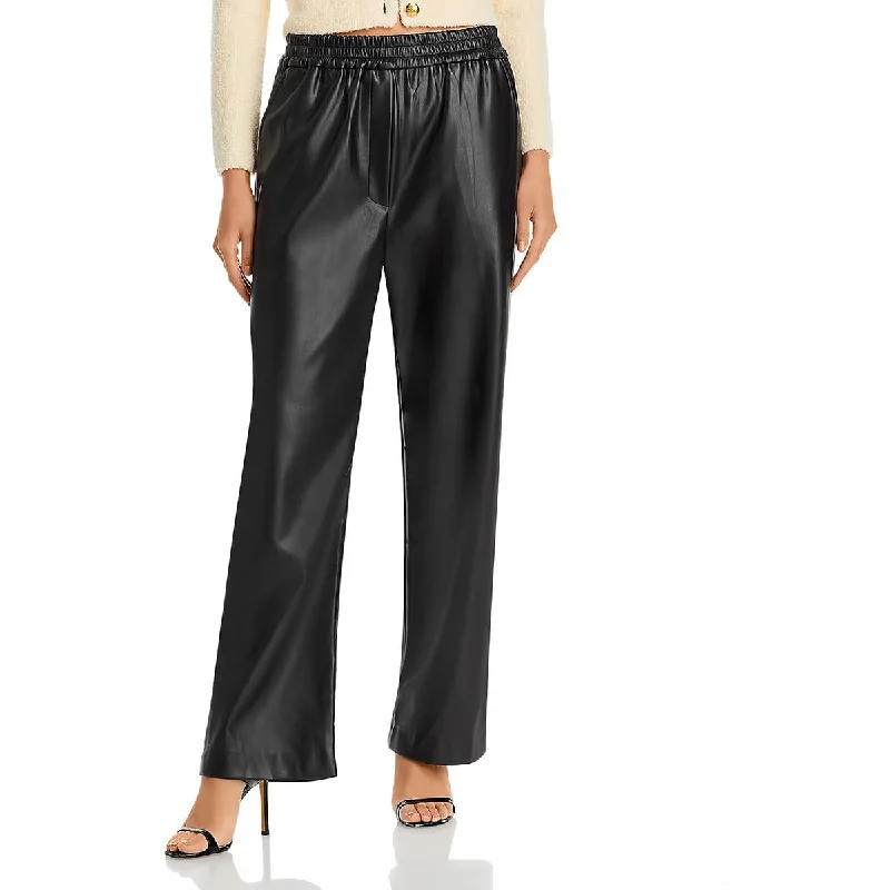 Aqua Womens Faux Leather Pull On Wide Leg Pants