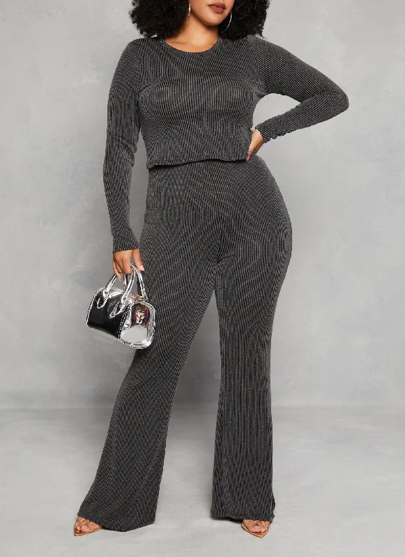 Plus Size Almost Famous Ribbed High Waist Flare Pants Modern Women's 