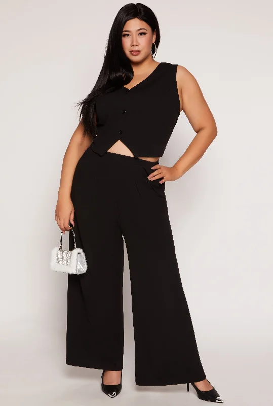 Plus Size High Waist Wide Leg Dress Pants Refined Women's 
