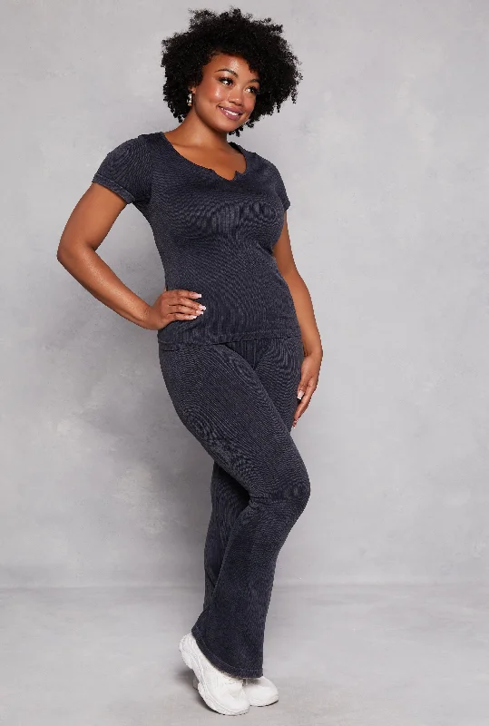 Plus Size Ribbed High Waist Flare Pants Confident Women's High - fashion