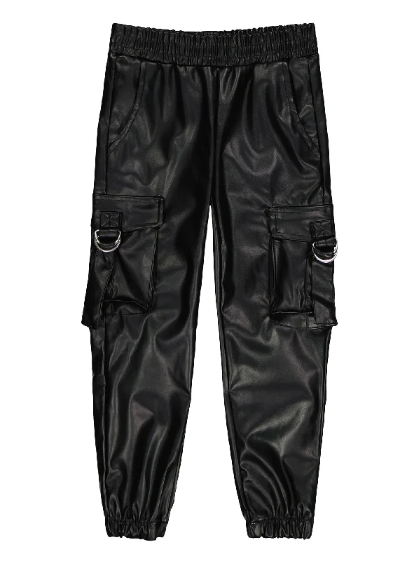 Toddler Girls Faux Leather Tabbed Cargo Joggers Feminine Women's Soft 