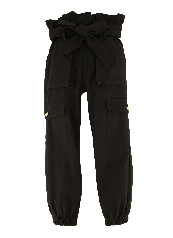 Toddler Girls Twill Paper Bag Waist Pants Cozy Women's Sherpa - lined