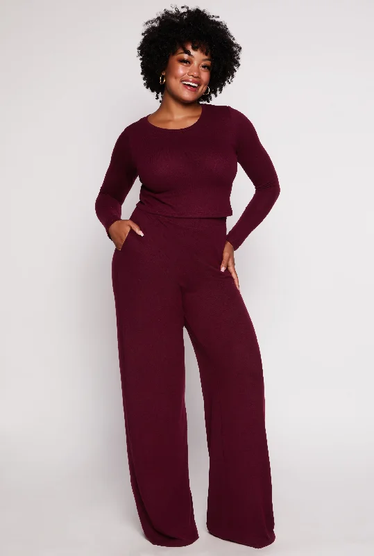 Plus Size Brush Knit High Waist Pants Cozy Women's Winter