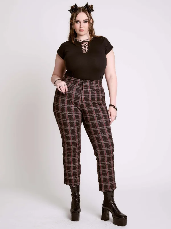 Cropped Vintage Plaid Pants Casual Women's Japanese 