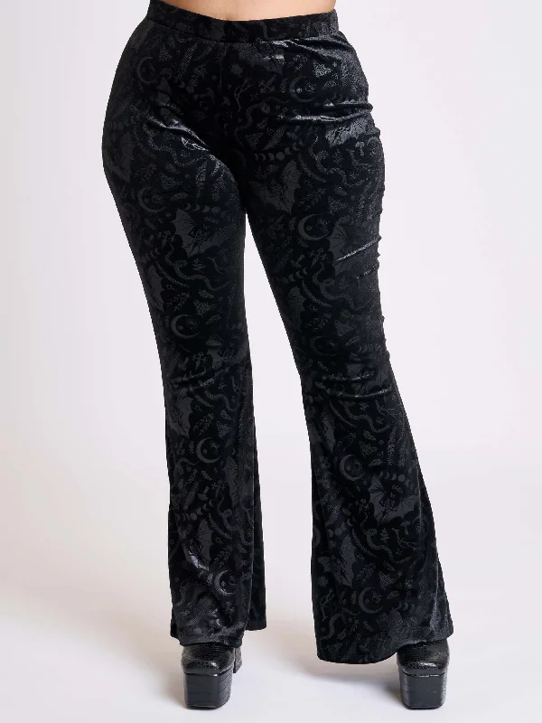 Embossed Black Velvet Flared Legging Bold Women's Statement