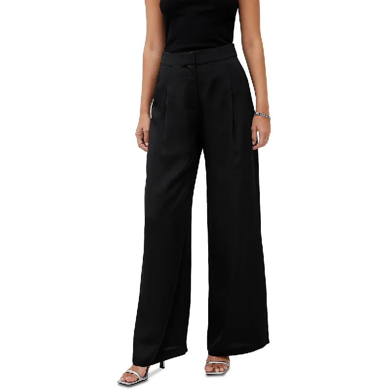French Connection Womens Harlow Satin Pleated Wide Leg Pants garde