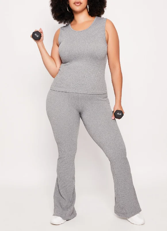 Plus Size Seamless Ribbed Flare Pants Compression
