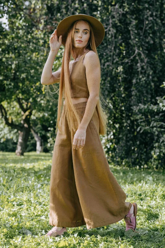 Midi Charlotte Trousers, Hemp, Camel Brown Elegant Women's 