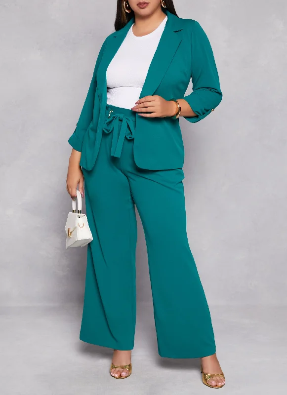 Plus Size Crepe Knit Tie Front Dress Pants