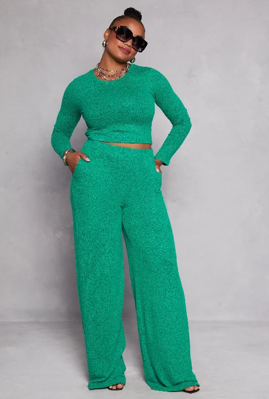 Plus Size Brush Knit High Waist Pants Athletic Women's High - 