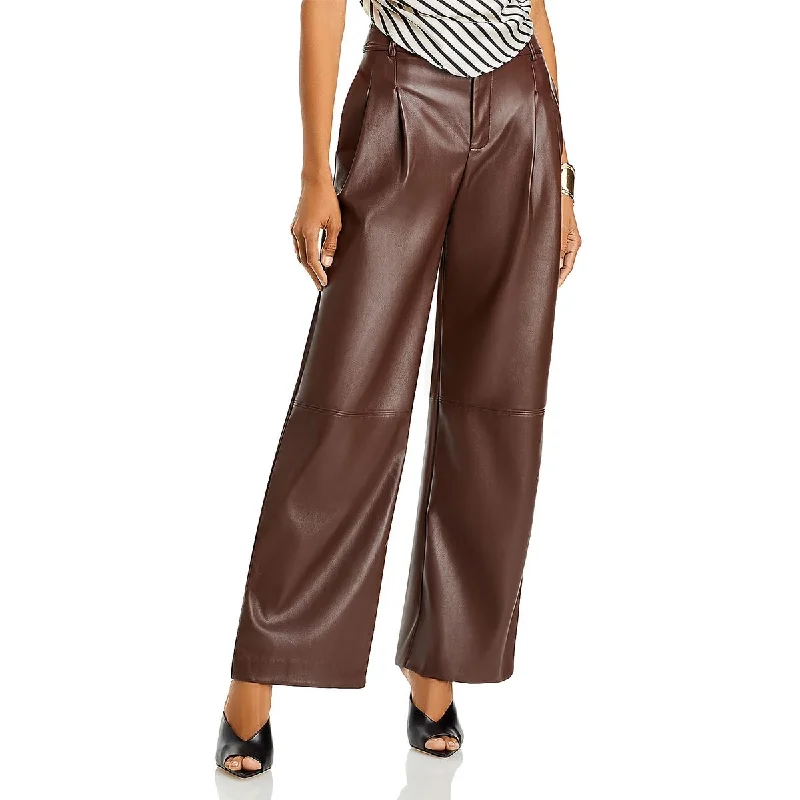 Line & Dot Womens Faux Leather Pleated Wide Leg Pants