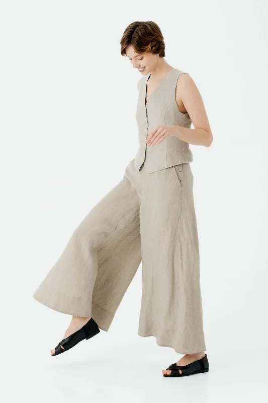 Maxi Catherine Trousers, Natural Linen Classic Women's Tweed