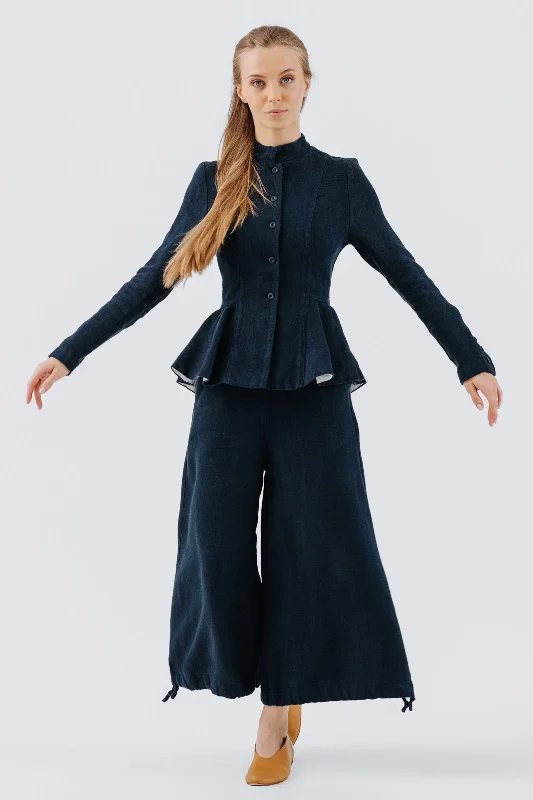 Midi Charlotte Trousers, Twill Linen, Night Navy Earthy Women's 
