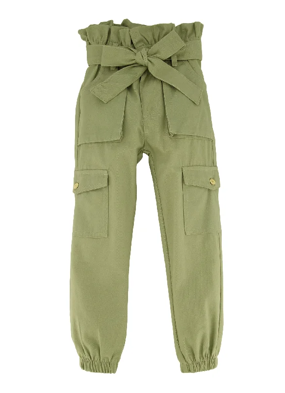Toddler Girls Twill Paper Bag Waist Pants Geometric