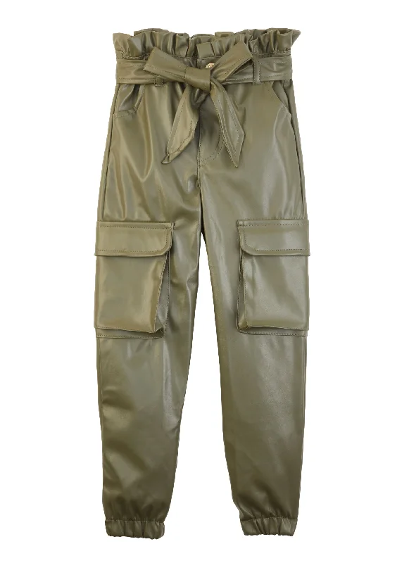 Toddler Girls Faux Leather Cargo Pocket Joggers Cashmere