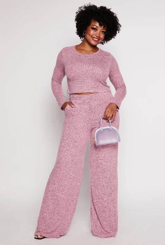 Plus Size Brush Knit High Waist Pants Casual Women's Loose - fitting