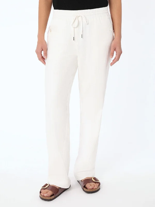 Pull On Drawstring Trouser, Solid Linen Viscose Modern Women's Tech