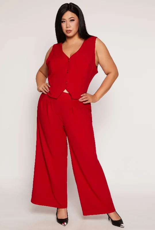 Plus Size High Waist Wide Leg Dress Pants Practical Women's Multi - 
