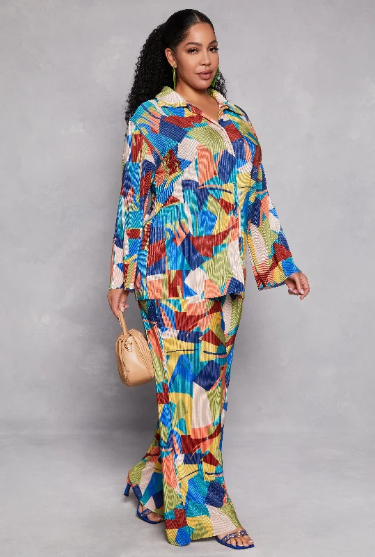 Plus Size Plisse Printed Wide Leg Pants Gym