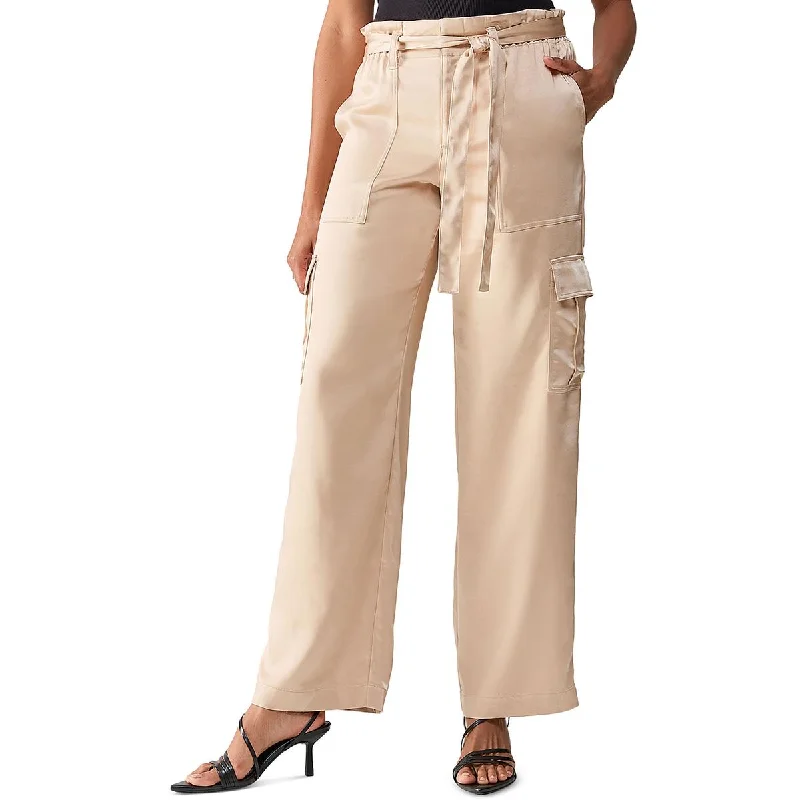 Sanctuary Womens All Tied Up Satin Wide Leg Cargo Pants