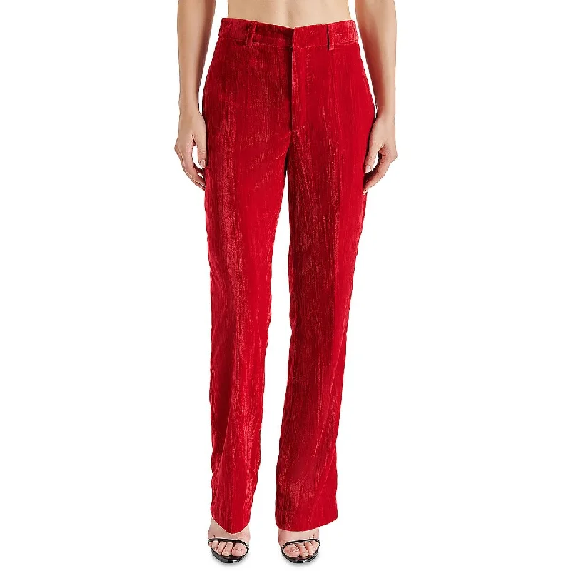 Steve Madden Womens Mercer Crushed Velvet Dressy Straight Leg Pants Modern Women's 