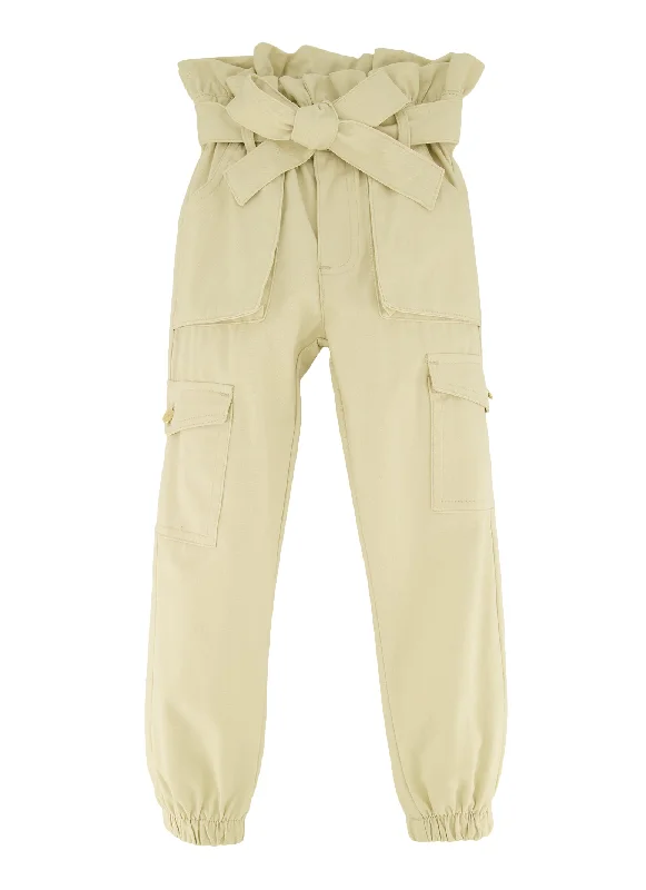 Toddler Girls Twill Paper Bag Waist Pants Compression
