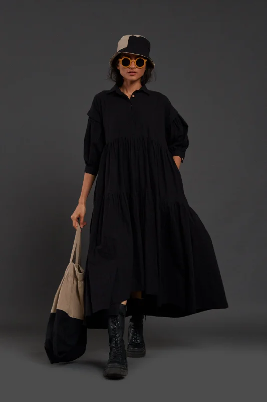 Black Tiered Shirt Dress