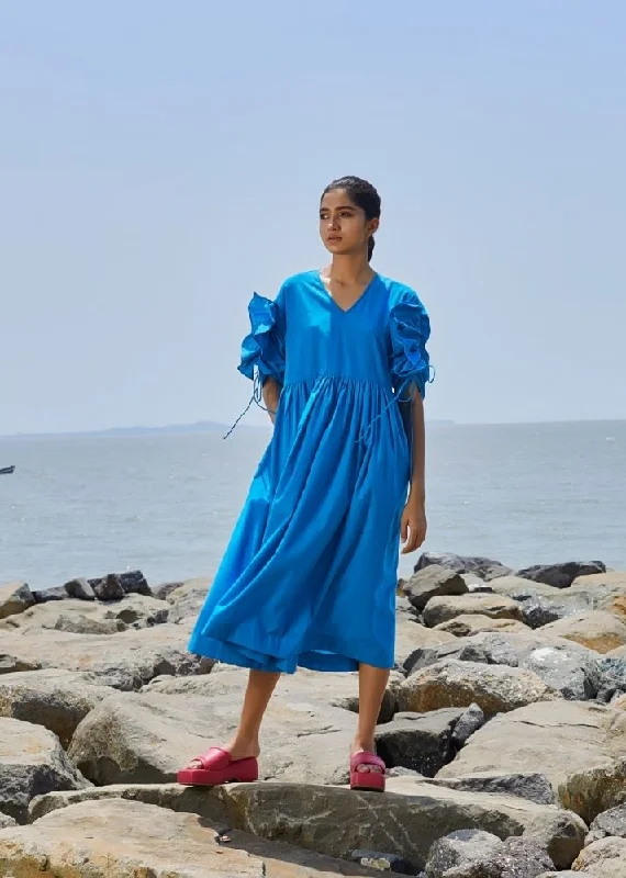 Blue Ruffle Sleeve Dress