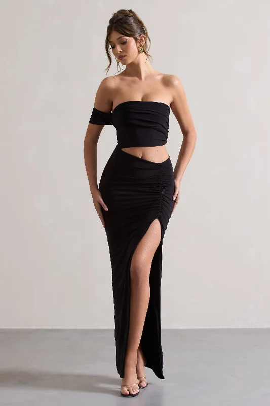 Gilded | Black One-Sleeved Cut-Out Split Maxi Dress Modern Women's Tech
