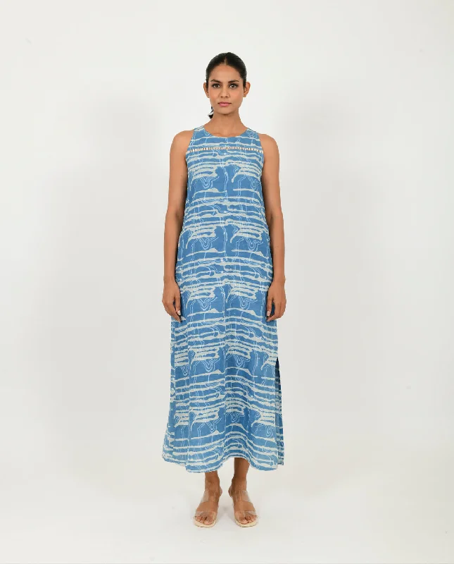 Indigo Splash Linen Maxi