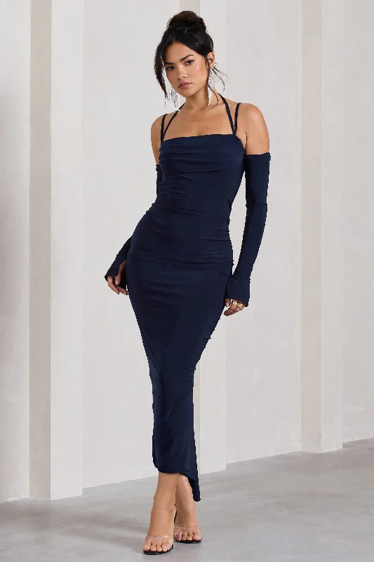 Jessie | Navy Strappy Long-Sleeved Bodycon Maxi Dress