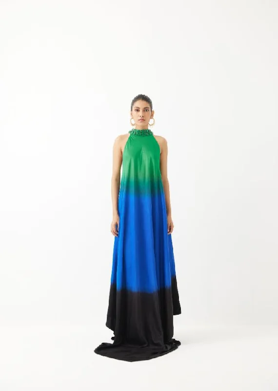 Leheriya Halter Dress Blue/ Green