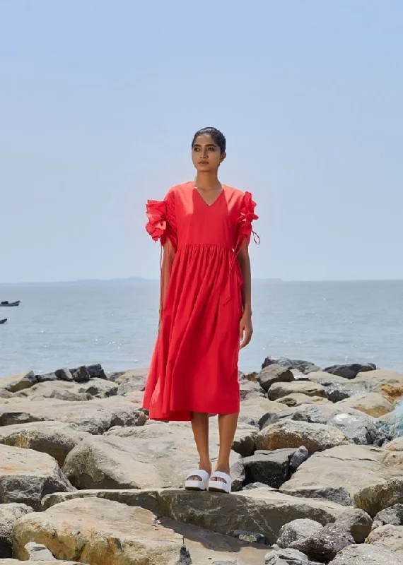 Red Ruffle Sleeve Dress