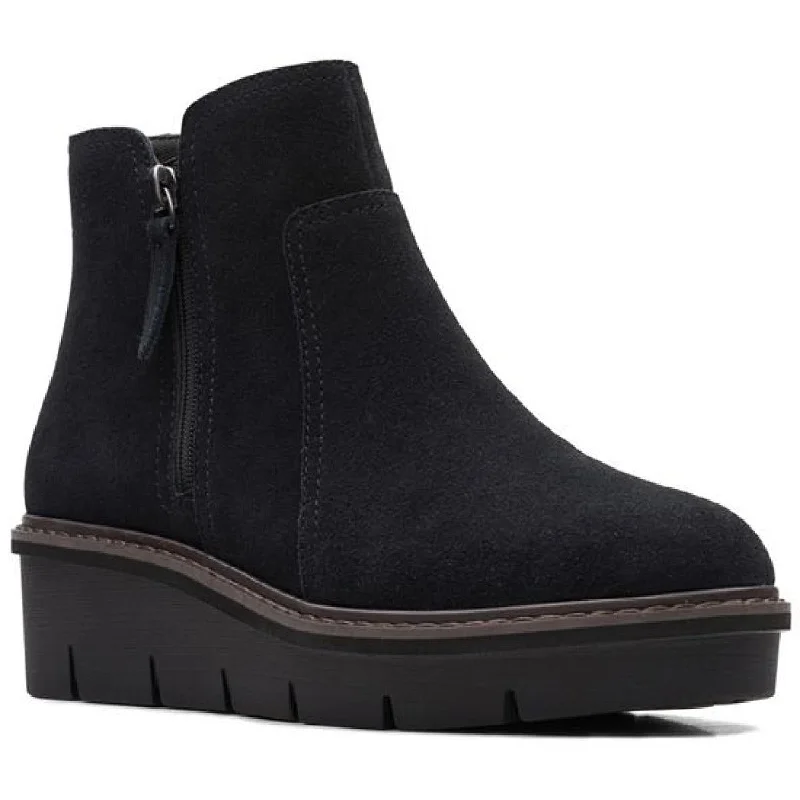 Clarks Womens Airabell Zip Padded Insole Ankle Wedge Boots Polished Women's Silk